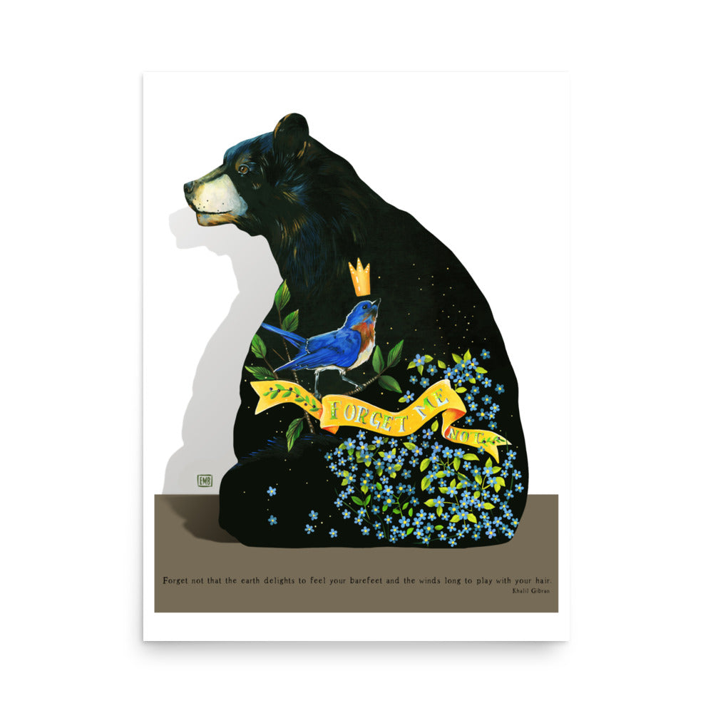 Forget Me Not Black Bear Print