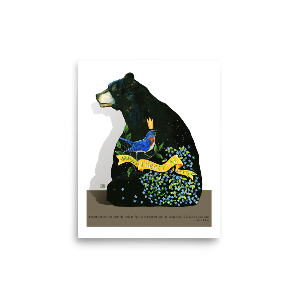 Forget Me Not Black Bear Print